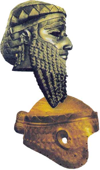 Бронзовая голова Саргона I, золотой шлем знатного аккадца